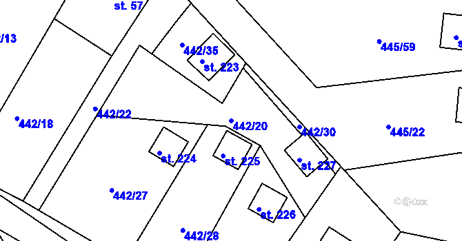 Parcela st. 442/20 v KÚ Proseč u Seče, Katastrální mapa