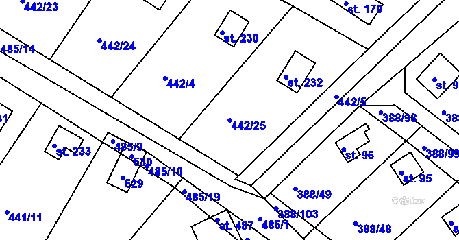 Parcela st. 442/25 v KÚ Proseč u Seče, Katastrální mapa