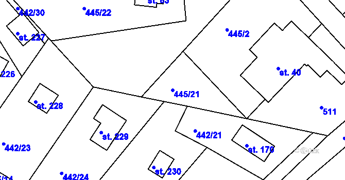 Parcela st. 445/21 v KÚ Proseč u Seče, Katastrální mapa