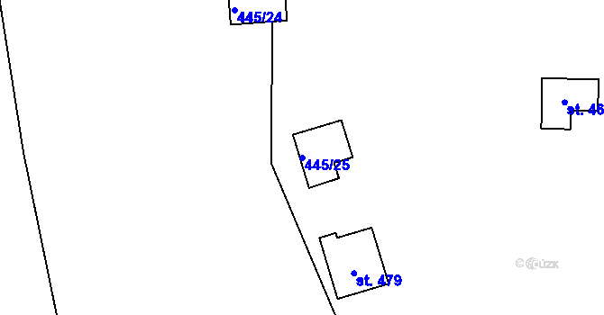Parcela st. 445/25 v KÚ Proseč u Seče, Katastrální mapa