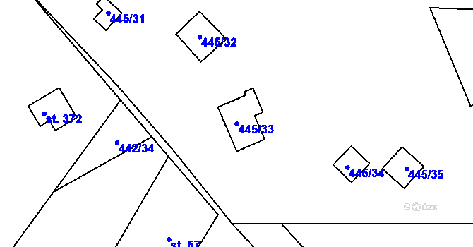 Parcela st. 445/33 v KÚ Proseč u Seče, Katastrální mapa