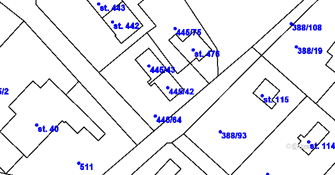 Parcela st. 445/42 v KÚ Proseč u Seče, Katastrální mapa