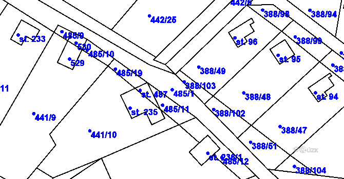 Parcela st. 485/1 v KÚ Proseč u Seče, Katastrální mapa