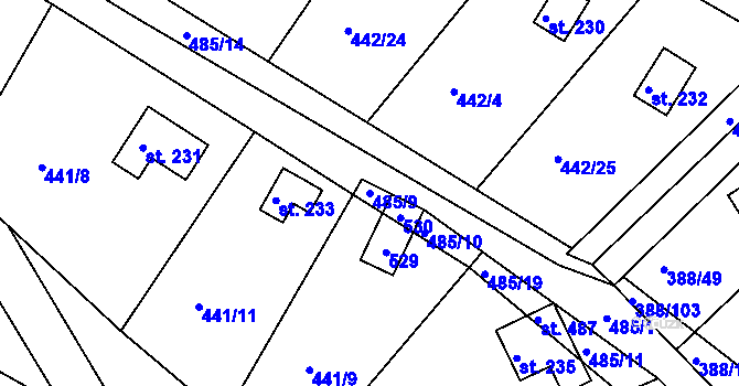 Parcela st. 485/9 v KÚ Proseč u Seče, Katastrální mapa