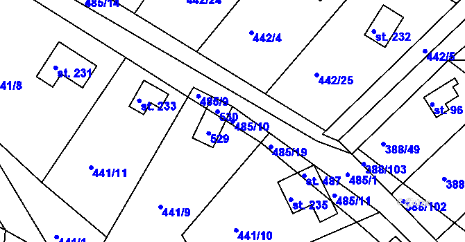 Parcela st. 485/10 v KÚ Proseč u Seče, Katastrální mapa