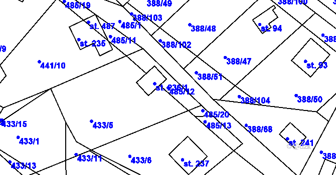 Parcela st. 485/12 v KÚ Proseč u Seče, Katastrální mapa