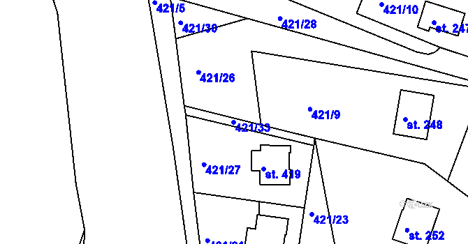 Parcela st. 421/31 v KÚ Proseč u Seče, Katastrální mapa