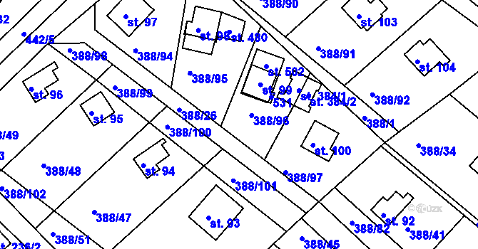 Parcela st. 388/96 v KÚ Proseč u Seče, Katastrální mapa