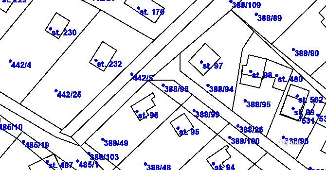Parcela st. 388/98 v KÚ Proseč u Seče, Katastrální mapa