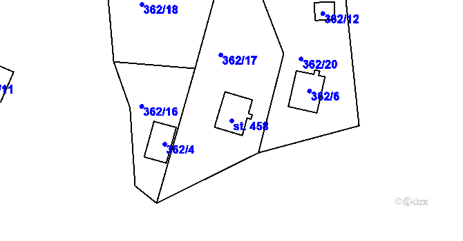 Parcela st. 458 v KÚ Proseč u Seče, Katastrální mapa