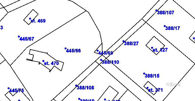 Parcela st. 445/65 v KÚ Proseč u Seče, Katastrální mapa