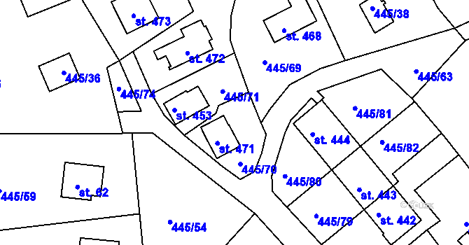 Parcela st. 445/70 v KÚ Proseč u Seče, Katastrální mapa