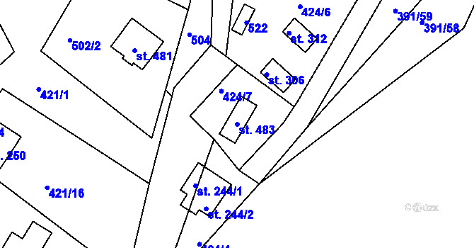 Parcela st. 483 v KÚ Proseč u Seče, Katastrální mapa