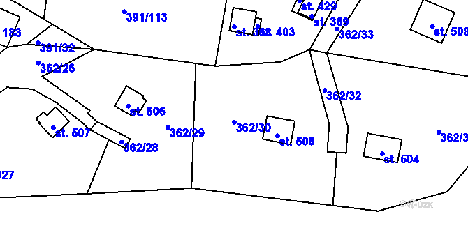 Parcela st. 362/30 v KÚ Proseč u Seče, Katastrální mapa