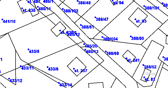 Parcela st. 485/20 v KÚ Proseč u Seče, Katastrální mapa