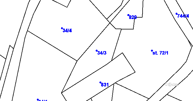Parcela st. 34/3 v KÚ Prosíčka u Seče, Katastrální mapa