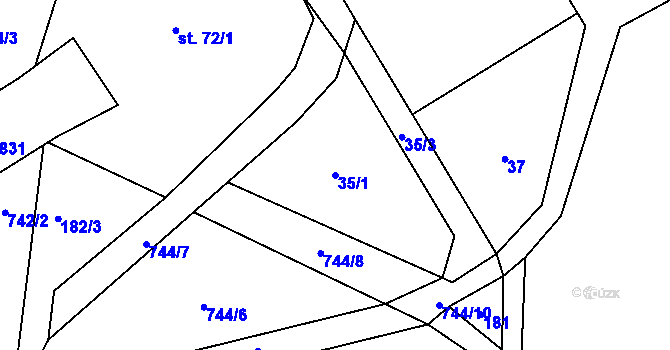 Parcela st. 35/1 v KÚ Prosíčka u Seče, Katastrální mapa