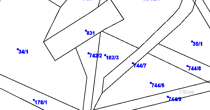 Parcela st. 182/3 v KÚ Prosíčka u Seče, Katastrální mapa