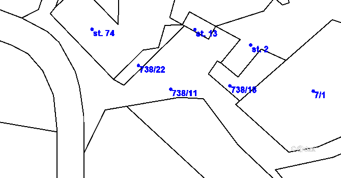 Parcela st. 738/11 v KÚ Prosíčka u Seče, Katastrální mapa