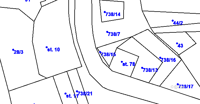 Parcela st. 738/15 v KÚ Prosíčka u Seče, Katastrální mapa
