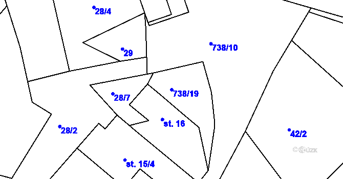 Parcela st. 738/19 v KÚ Prosíčka u Seče, Katastrální mapa
