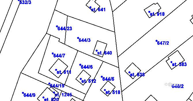 Parcela st. 640 v KÚ Seč, Katastrální mapa