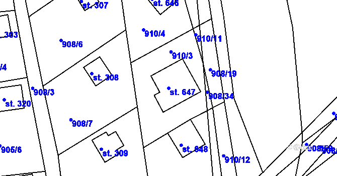 Parcela st. 647 v KÚ Seč, Katastrální mapa
