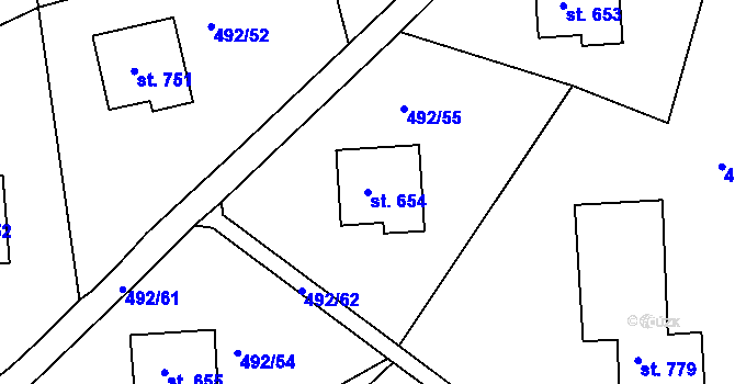 Parcela st. 654 v KÚ Seč, Katastrální mapa