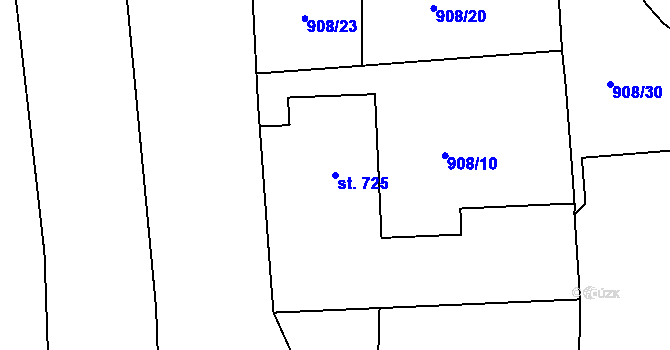 Parcela st. 725 v KÚ Seč, Katastrální mapa