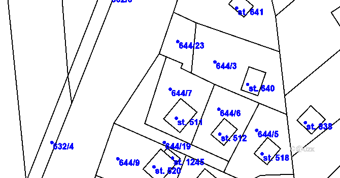 Parcela st. 644/7 v KÚ Seč, Katastrální mapa