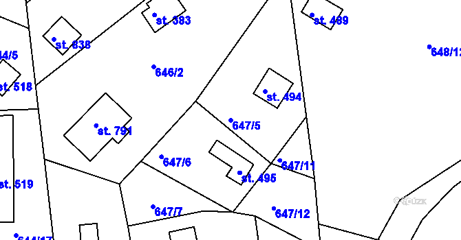 Parcela st. 647/5 v KÚ Seč, Katastrální mapa