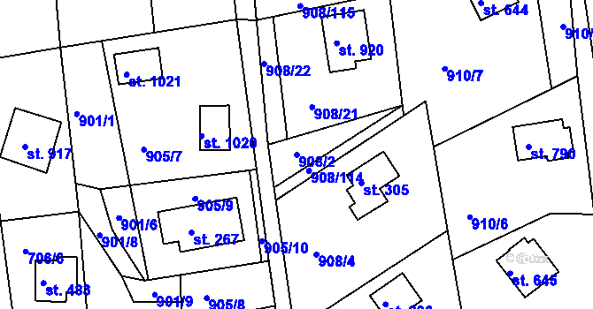 Parcela st. 908/2 v KÚ Seč, Katastrální mapa
