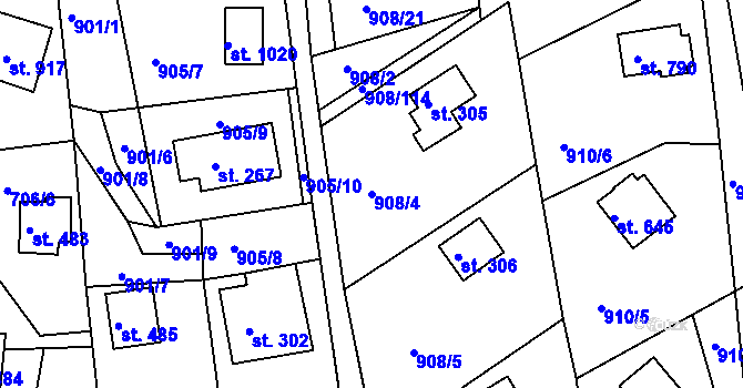 Parcela st. 908/4 v KÚ Seč, Katastrální mapa