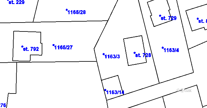 Parcela st. 1163/3 v KÚ Seč, Katastrální mapa