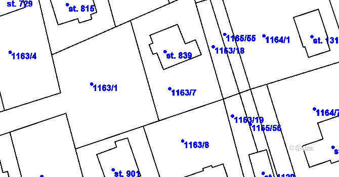 Parcela st. 1163/7 v KÚ Seč, Katastrální mapa