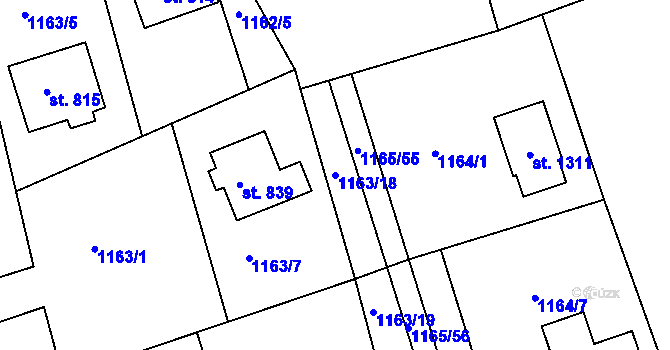 Parcela st. 1163/18 v KÚ Seč, Katastrální mapa