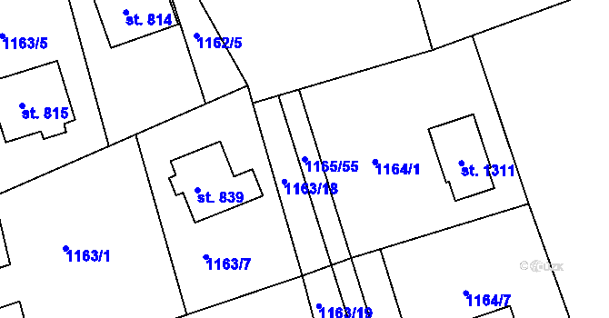 Parcela st. 1165/55 v KÚ Seč, Katastrální mapa