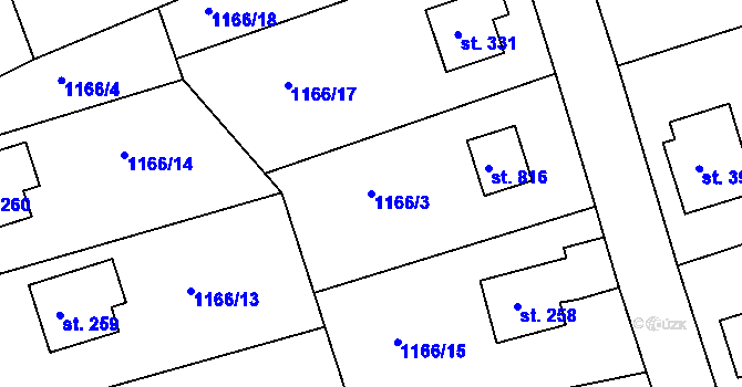 Parcela st. 1166/3 v KÚ Seč, Katastrální mapa