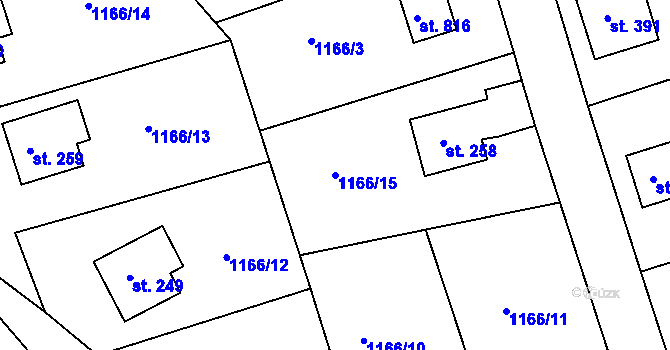 Parcela st. 1166/15 v KÚ Seč, Katastrální mapa