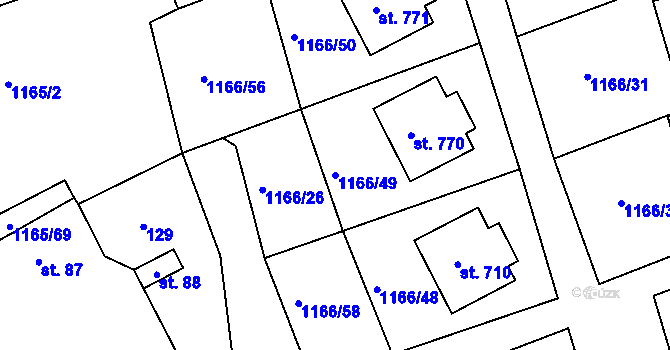 Parcela st. 1166/49 v KÚ Seč, Katastrální mapa