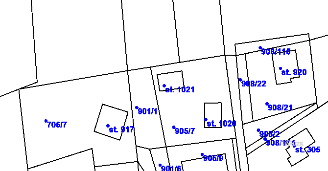 Parcela st. 1021 v KÚ Seč, Katastrální mapa