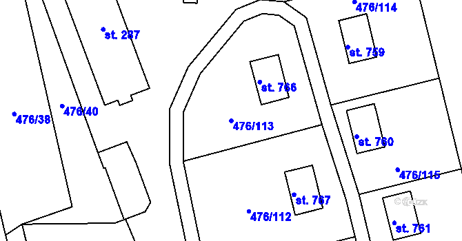 Parcela st. 476/113 v KÚ Seč, Katastrální mapa