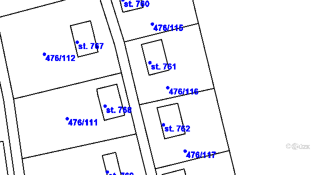 Parcela st. 476/116 v KÚ Seč, Katastrální mapa