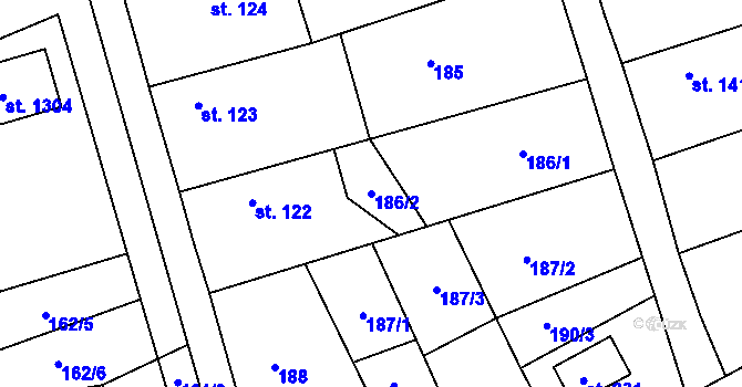 Parcela st. 186/2 v KÚ Seč, Katastrální mapa