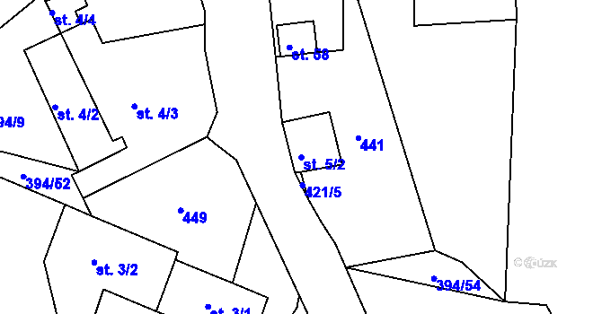 Parcela st. 5/2 v KÚ Žabokliky, Katastrální mapa