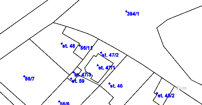 Parcela st. 47/2 v KÚ Žabokliky, Katastrální mapa