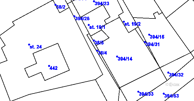 Parcela st. 38/4 v KÚ Žabokliky, Katastrální mapa