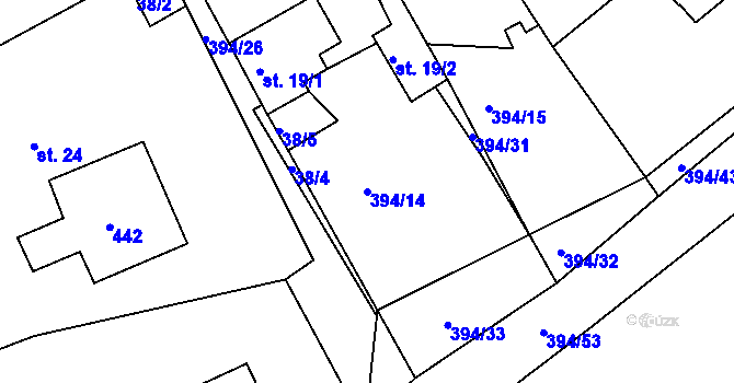 Parcela st. 394/14 v KÚ Žabokliky, Katastrální mapa