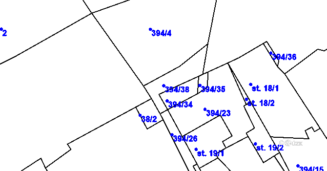 Parcela st. 394/38 v KÚ Žabokliky, Katastrální mapa