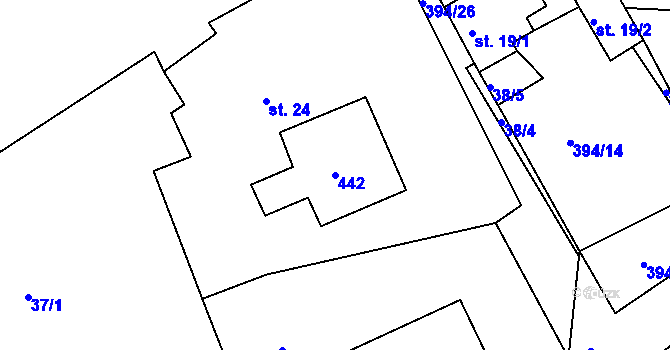Parcela st. 442 v KÚ Žabokliky, Katastrální mapa